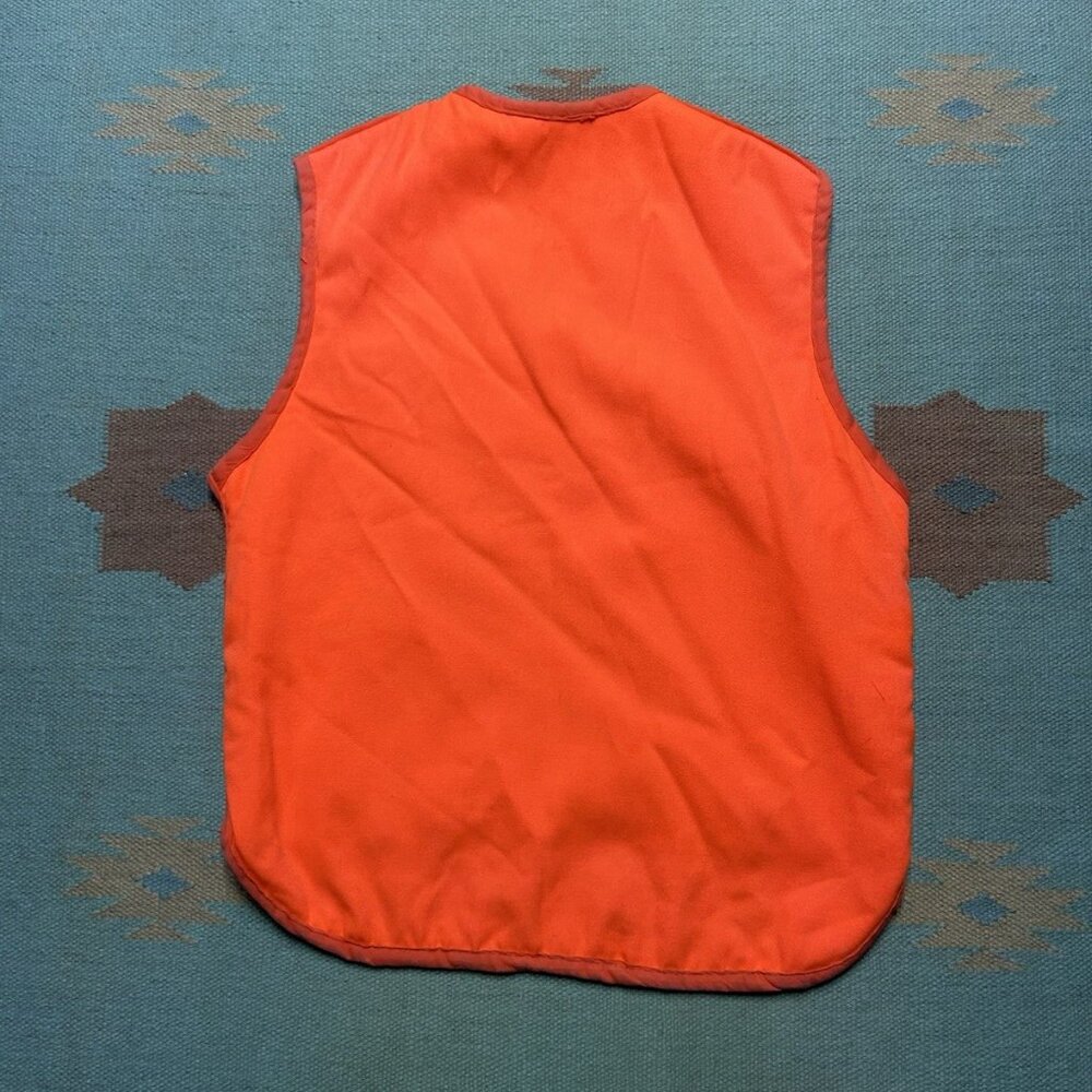 Vintage 60s 70s sherpa lined hunting vest blaze orange hi vis zip men’s medium - Picture 7 of 9